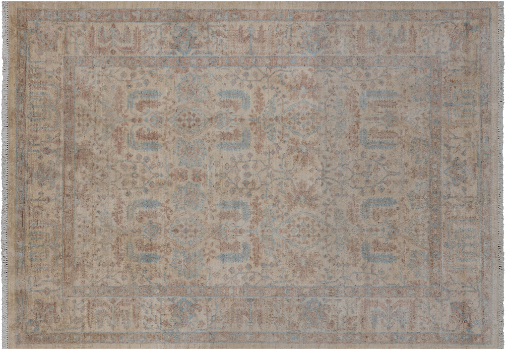 Ivory 4' 0" X 5' 9" Turkish Oushak Handmade Wool Rug - Q14619