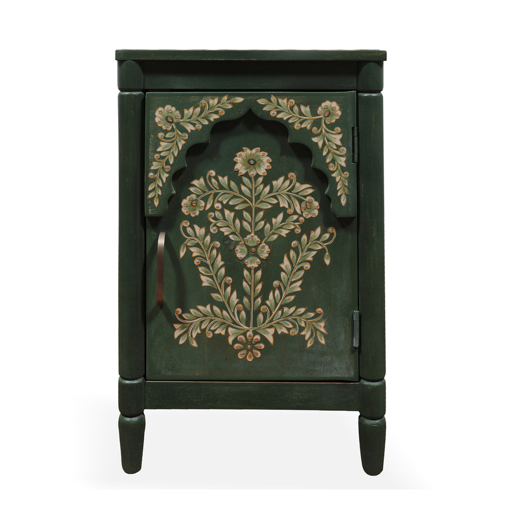 Hand-Painted Green Floral Accent Cabinet - AC1001