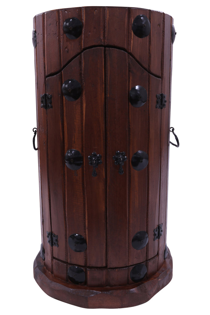 Reclaimed Wood Handcrafted Barrel Bar with 9 Bottle Wine Hutch Mini Bar - BB116