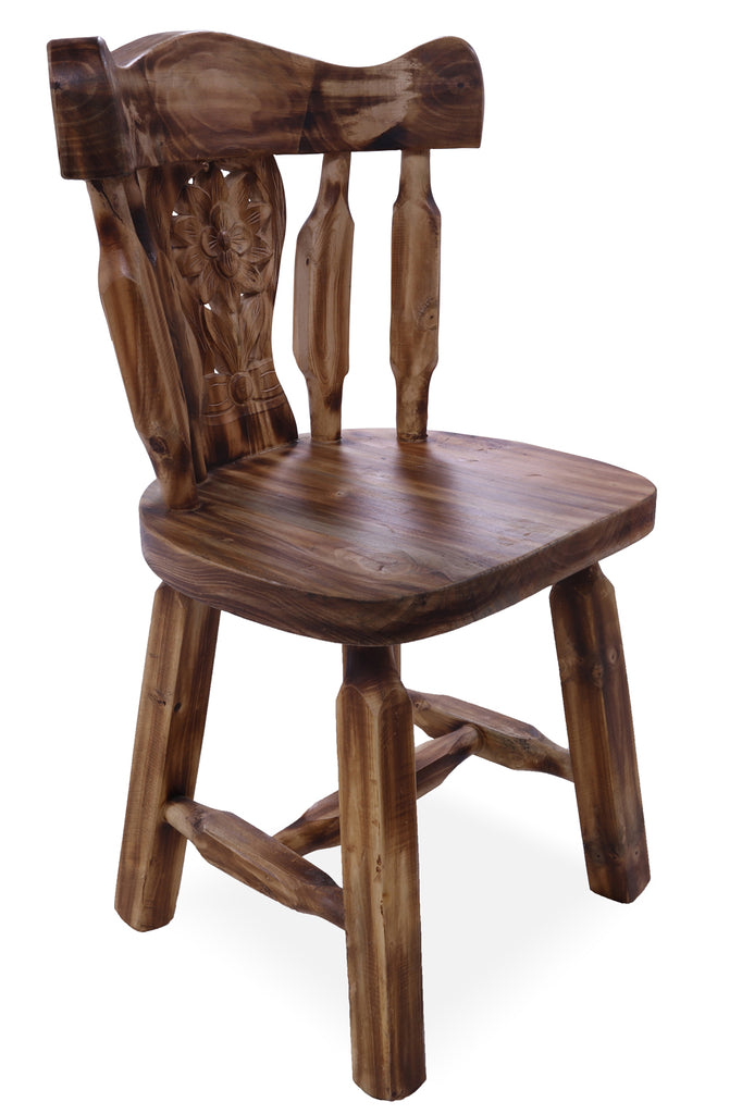 Reclaimed Wood Dining Chair - Handcarved Back Sunflower Natural Color - CD111