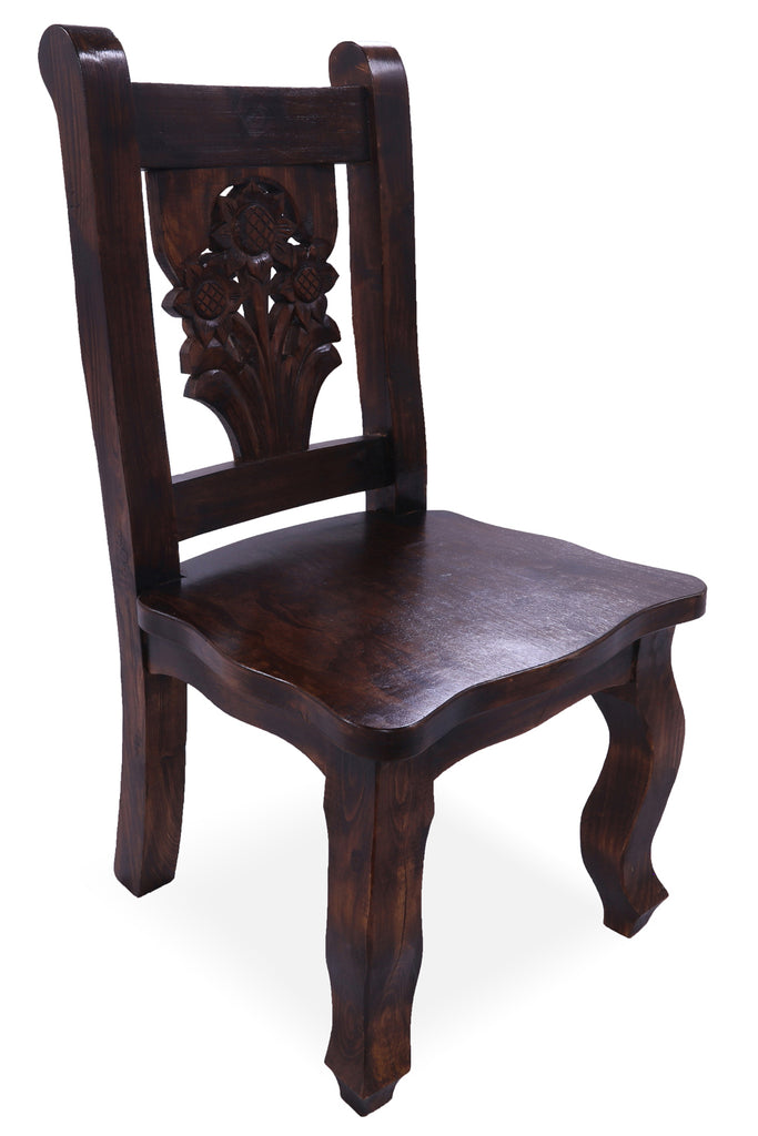 Reclaimed Wood Dining Chair - Handcarved Back Sunflower - DC110