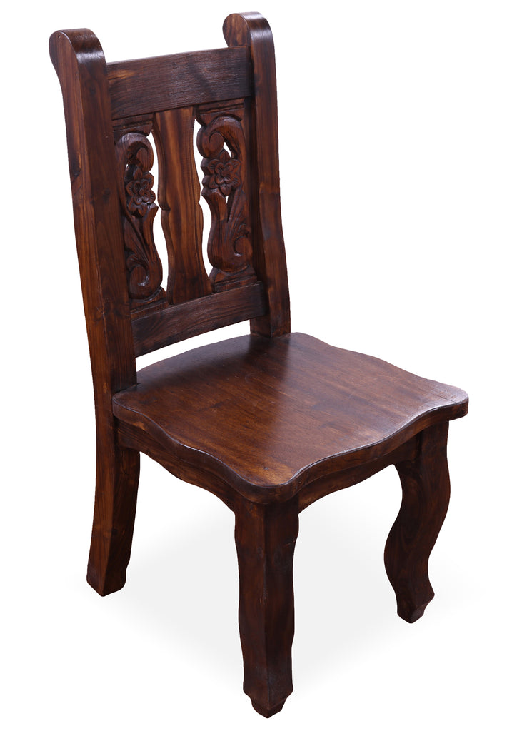 Reclaimed Wood Dining Chair - Handcarved Back - DC223