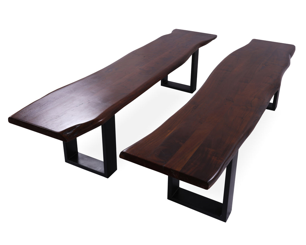 Solid Wood Handmade Dining Bench With Metal Legs Set Of Two