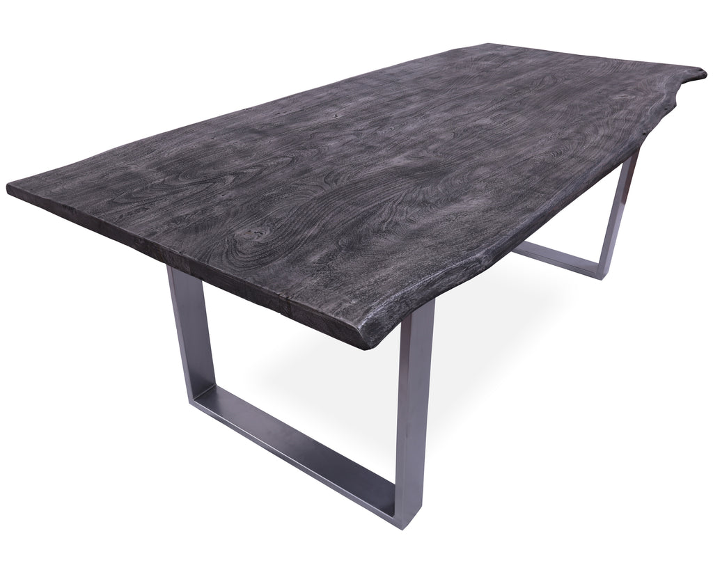 Grey Solid Wood Handmade Dining Table With Metal Legs - 31"H x 86.6"W x 39.4"D