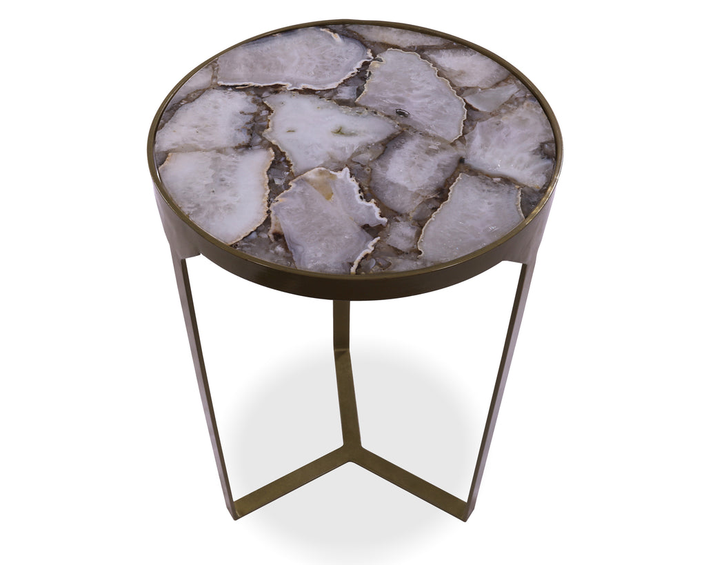 White Agate Accent Side Table Gold Base- 22"H x 14"W x 14"D