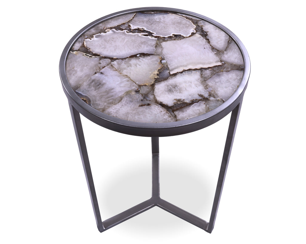White Agate Accent Side Table Silver Base- 22"H x 14"W x 14"D