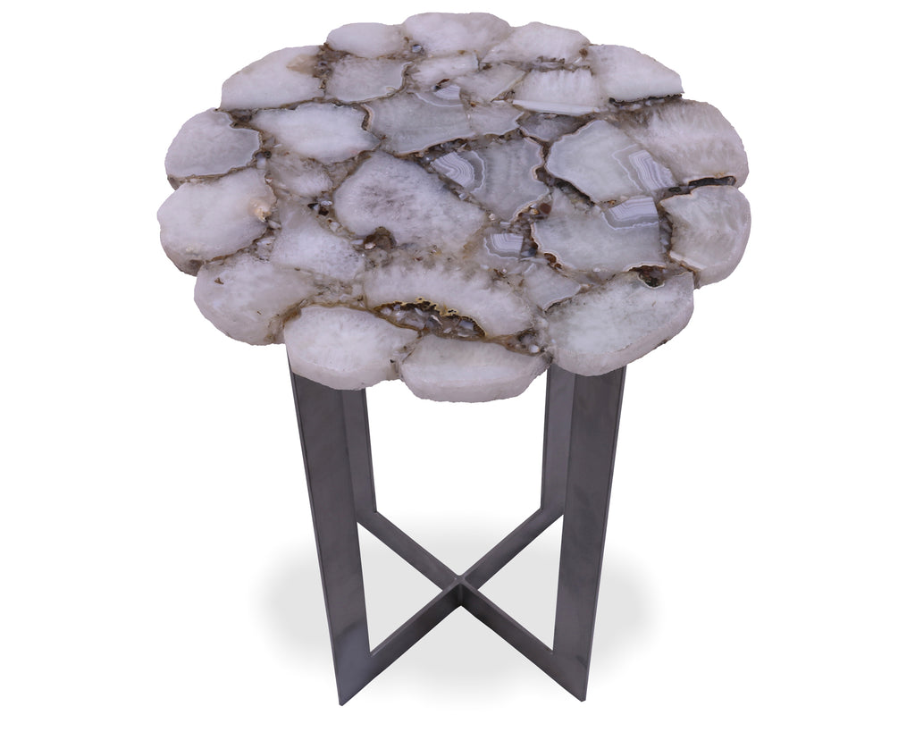 White Agate Accent Side Table Silver Base - 21"H x 16"W x 16"D