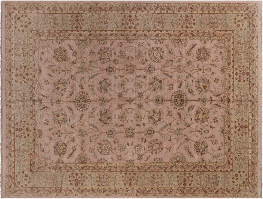 Light Pink 8' 7" X 11' 2" Hand-Knotted Turkish Oushak Wool Rug - H1550