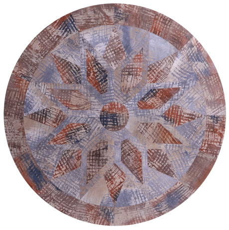 Abstract Round Printed Natural Cowhide Hand Stitched Rug - Manhattan Rugs