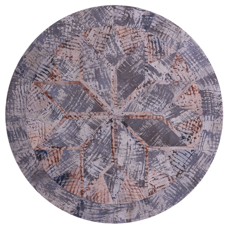 Abstract Round Printed Natural Cowhide Hand Stitched Rug - Manhattan Rugs