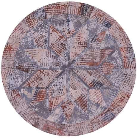 Abstract Round Printed Natural Cowhide Hand Stitched Rug - Manhattan Rugs