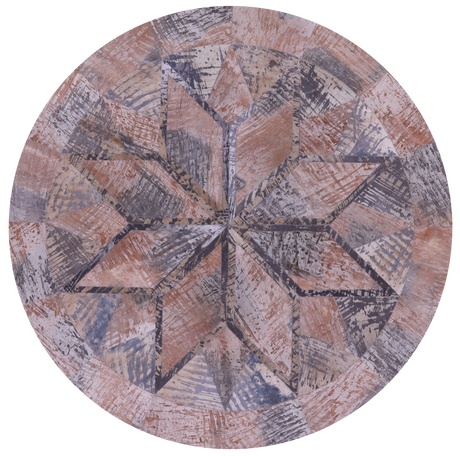 Abstract Round Printed Natural Cowhide Hand Stitched Rug - Manhattan Rugs