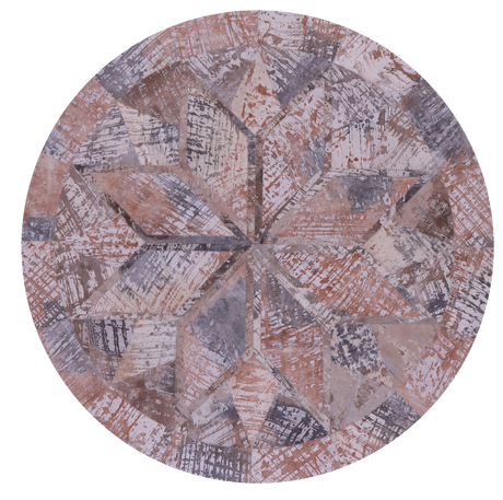 Abstract Round Printed Natural Cowhide Hand Stitched Rug - Manhattan Rugs