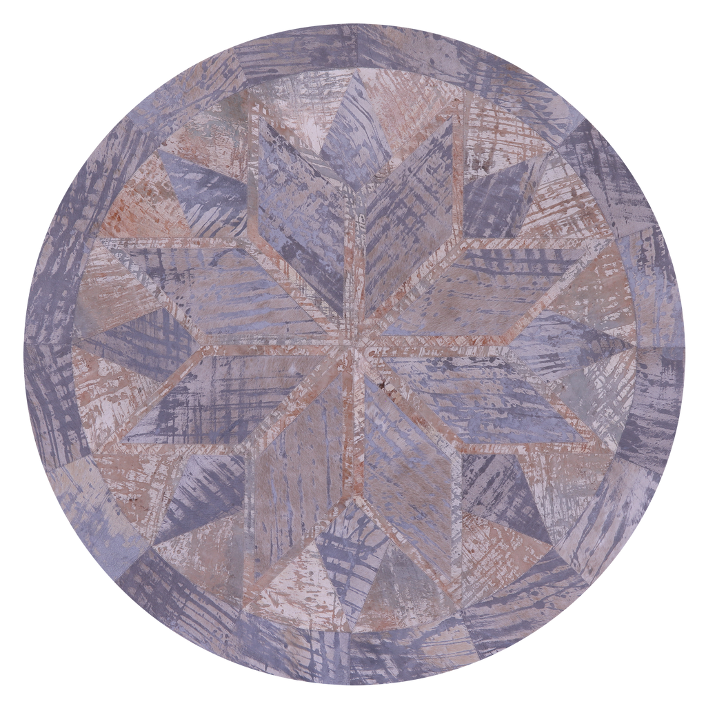 Abstract Round Printed Natural Cowhide Hand Stitched Rug - Manhattan Rugs