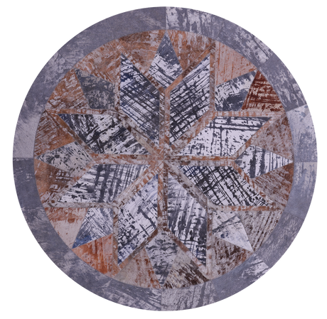 Abstract Round Printed Natural Cowhide Hand Stitched Rug - Manhattan Rugs