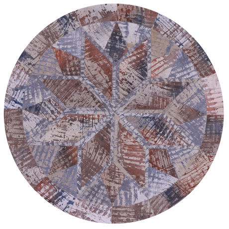 Abstract Round Printed Natural Cowhide Hand Stitched Rug - Manhattan Rugs