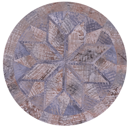 Abstract Round Printed Natural Cowhide Hand Stitched Rug - Manhattan Rugs