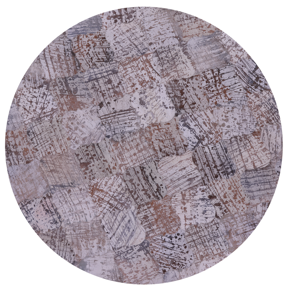 Abstract Round Printed Natural Cowhide Hand Stitched Rug - Manhattan Rugs