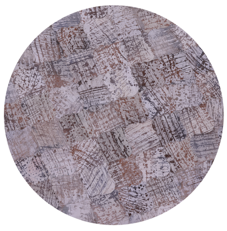 Abstract Round Printed Natural Cowhide Hand Stitched Rug - Manhattan Rugs