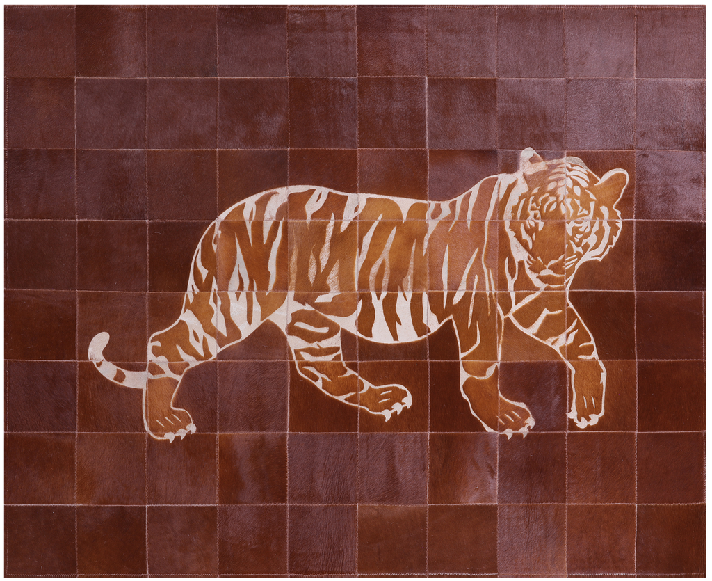 Brown Tiger Design Natural Cowhide Hand Stitched Rug - Manhattan Rugs