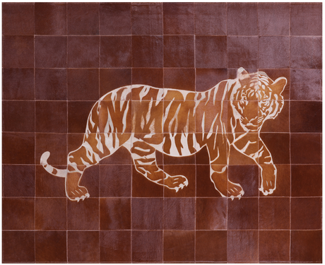 Brown Tiger Design Natural Cowhide Hand Stitched Rug - Manhattan Rugs
