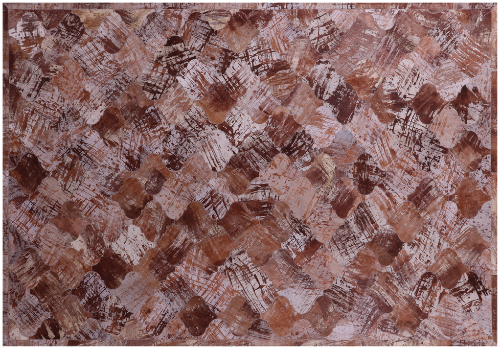 Lantern Tile Brown Printed Natural Cowhide Hand Stitched Rug - Manhattan Rugs