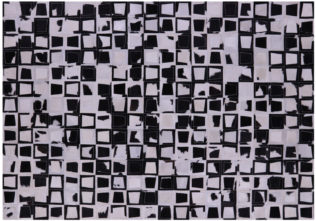 Wabi-Sabi Black & White Natural Cowhide Hand Stitched Rug - Manhattan Rugs