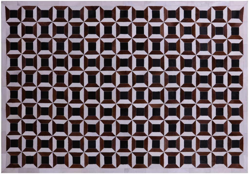 Brown & White Natural Black Cowhide Hand Stitched Rug - Manhattan Rugs