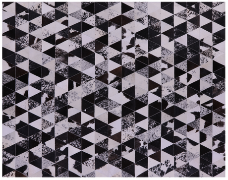 Black & White Salt & Pepper Natural Cowhide Hand Stitched Rug - Manhattan Rugs