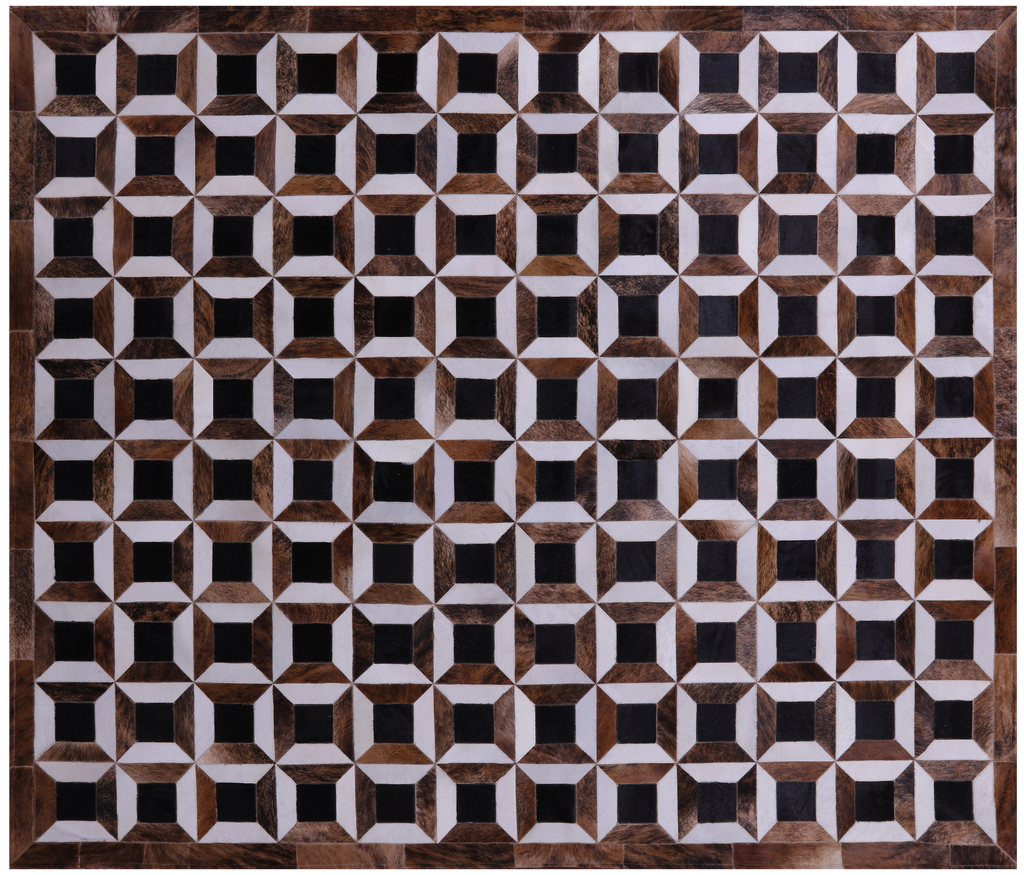 Brown & White Natural Black Cowhide Hand Stitched Rug - Manhattan Rugs