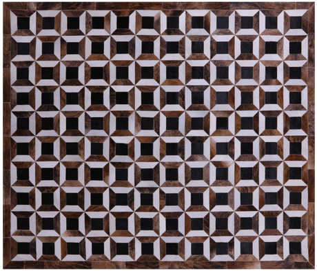 Brown & White Natural Black Cowhide Hand Stitched Rug - Manhattan Rugs
