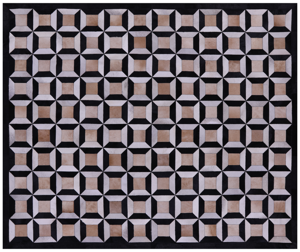 Black & White Natural Brown Cowhide Hand Stitched Rug - Manhattan Rugs