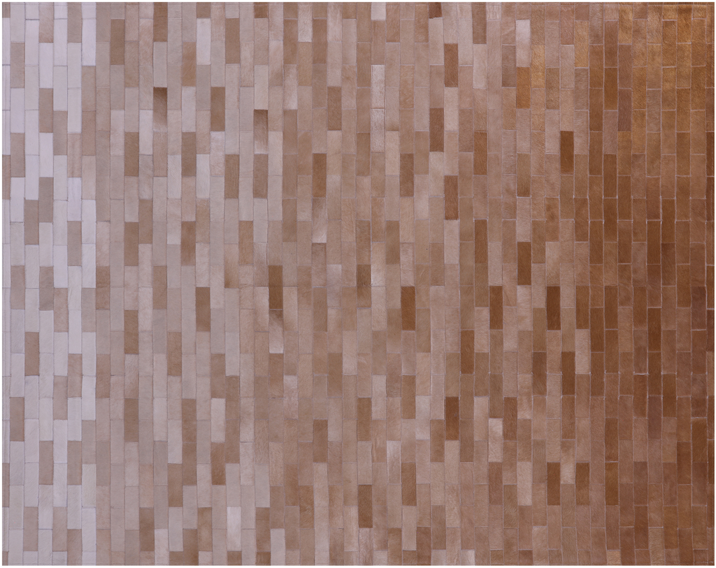 Brown & White Gradient Brickwork Natural Cowhide Hand Stitched Rug - Manhattan Rugs