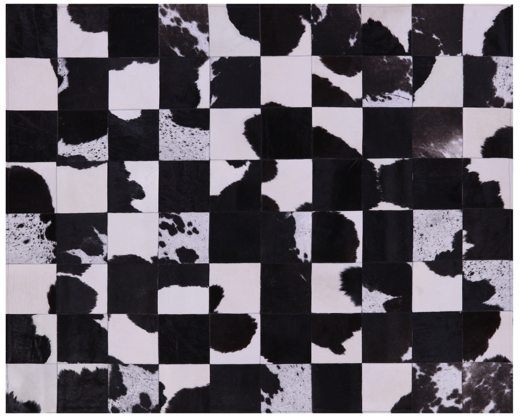 Black & White Salt & Pepper Natural Cowhide Hand Stitched Rug - Manhattan Rugs
