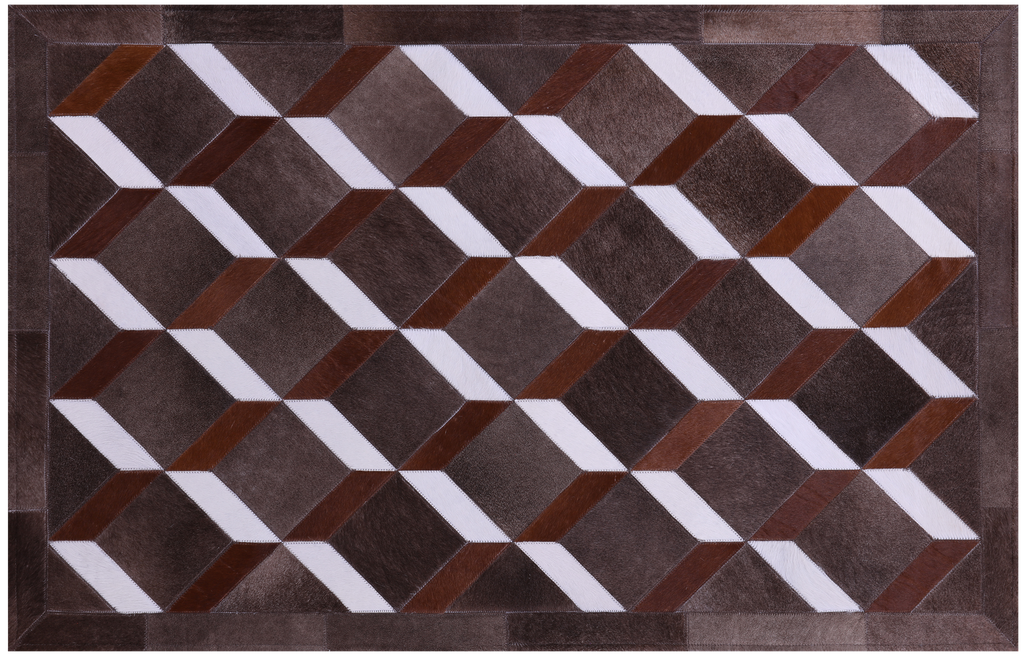 Brown & White Natural Cowhide Hand Stitched Rug - Manhattan Rugs