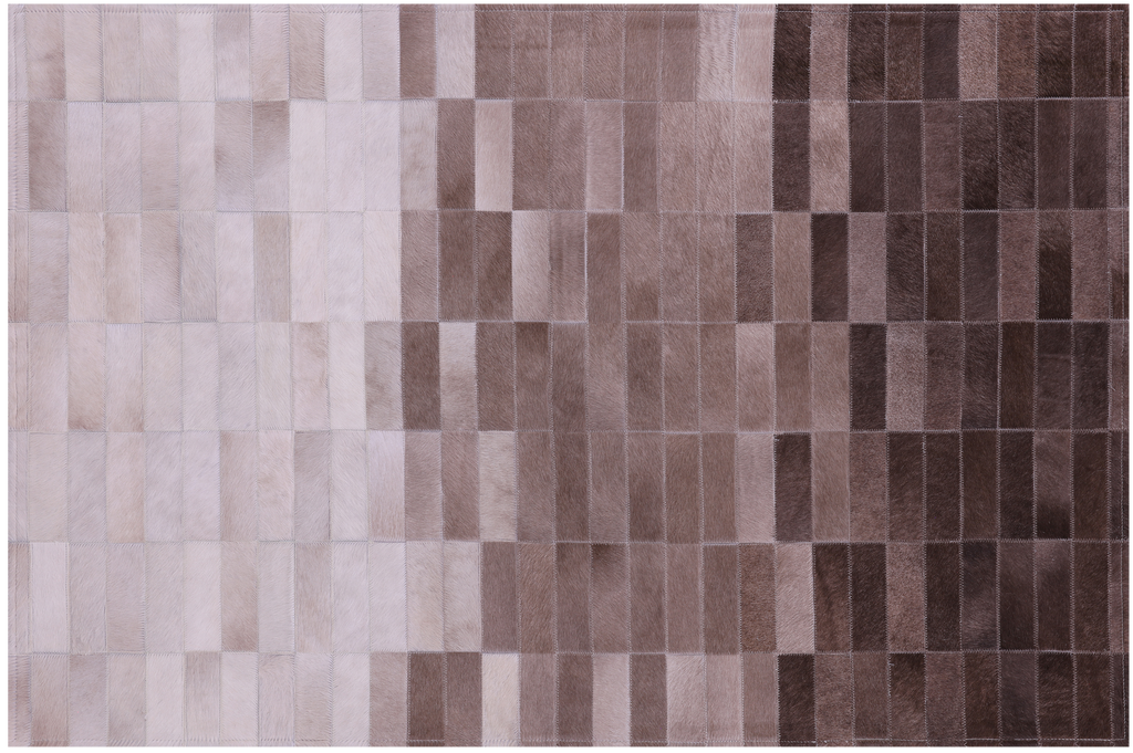 Brown & White Gradient Brickwork Natural Cowhide Hand Stitched Rug - Manhattan Rugs