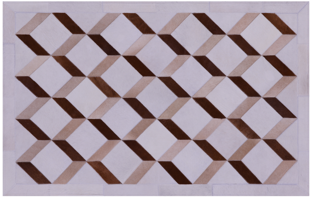 Brown & White Natural Cowhide Hand Stitched Rug - Manhattan Rugs