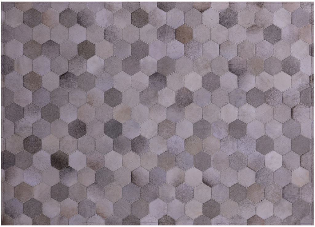 Grey & White Natural Cowhide Hand Stitched Rug - Manhattan Rugs