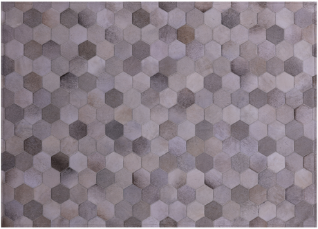 Grey & White Natural Cowhide Hand Stitched Rug - Manhattan Rugs