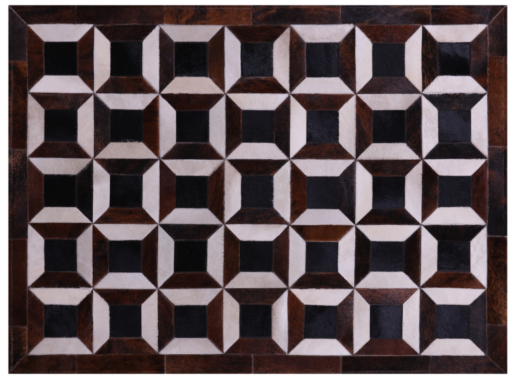 Brown & White Black Natural Cowhide Hand Stitched Rug - Manhattan Rugs