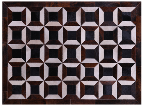 Brown & White Black Natural Cowhide Hand Stitched Rug - Manhattan Rugs