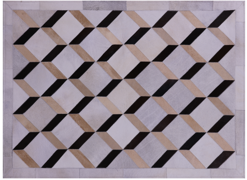 Brown & White Natural Cowhide Hand Stitched Rug - Manhattan Rugs