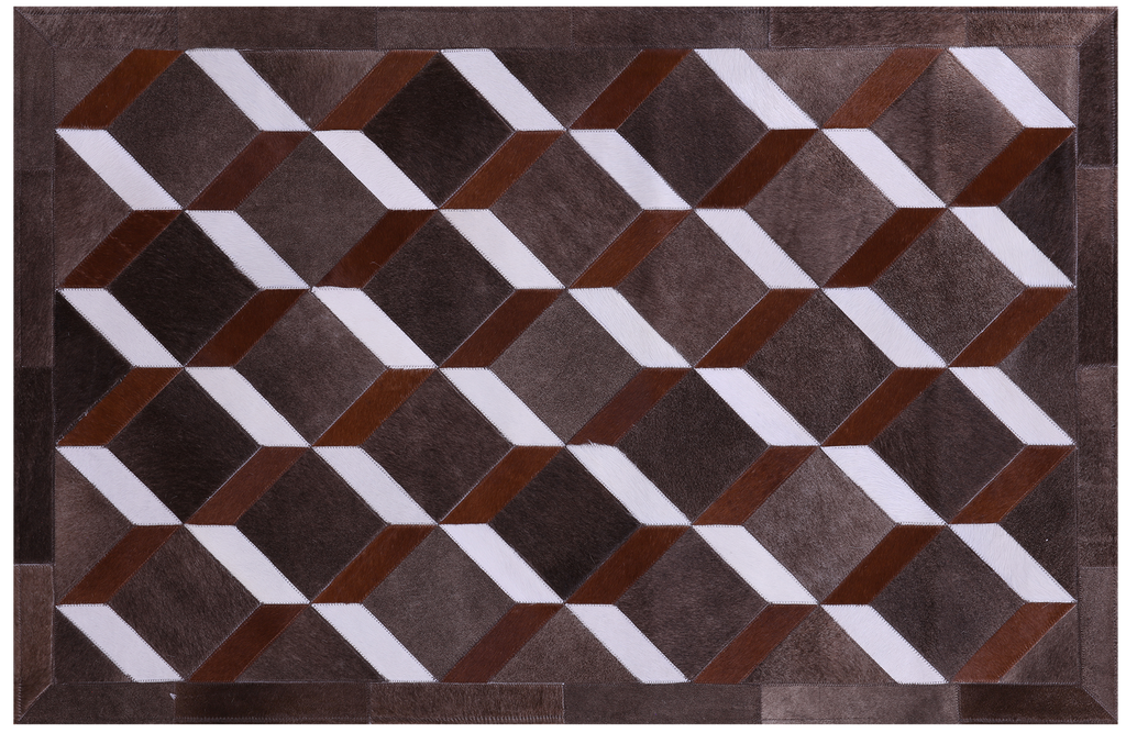 Brown & White Natural Cowhide Hand Stitched Rug - Manhattan Rugs