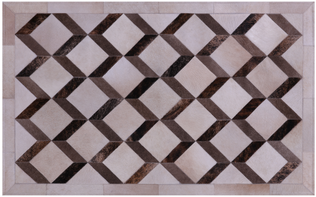 Brown & White Natural Cowhide Hand Stitched Rug - Manhattan Rugs