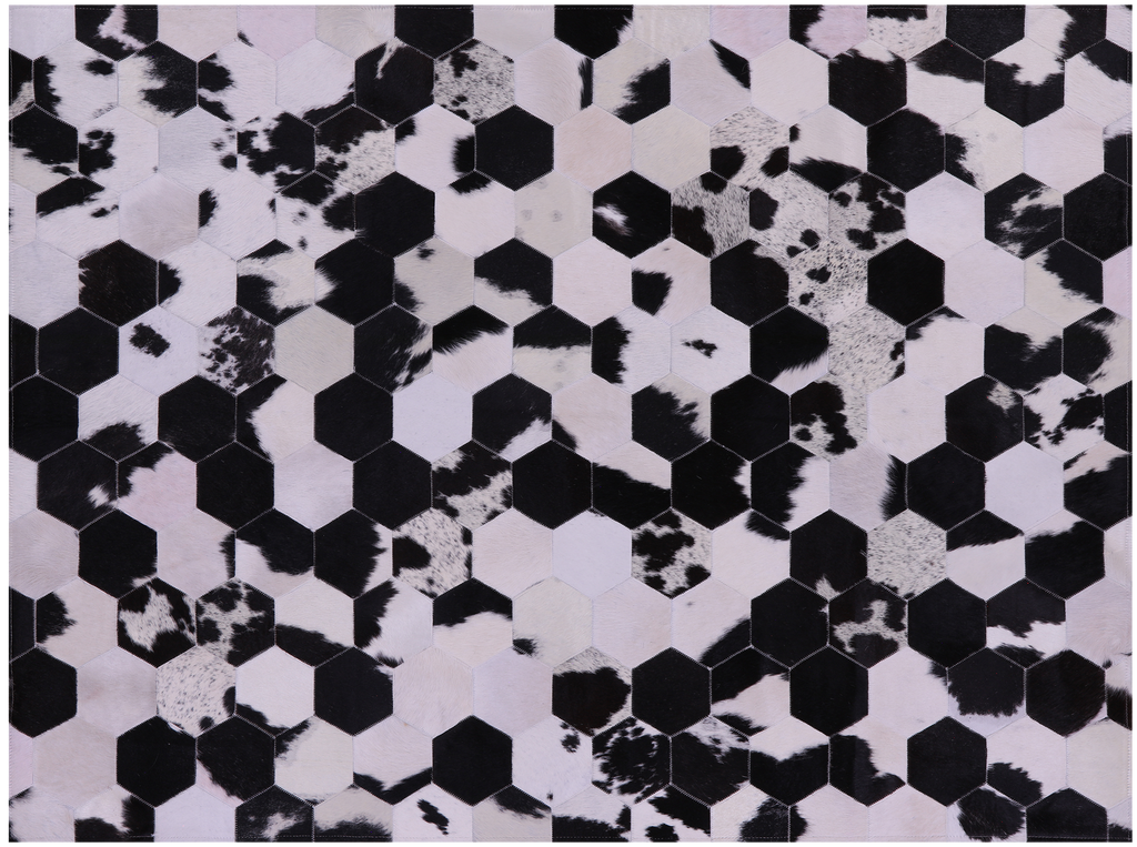 Black & White With Pink Hue Natural Cowhide Hand Stitched Rug - Manhattan Rugs