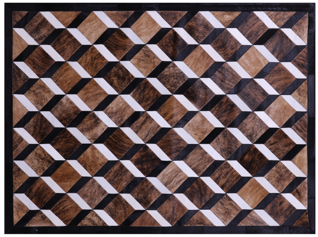 Brown Brindle Black & White Natural Cowhide Hand Stitched Rug - Manhattan Rugs