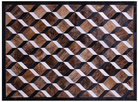 Brown Brindle Black & White Natural Cowhide Hand Stitched Rug - Manhattan Rugs