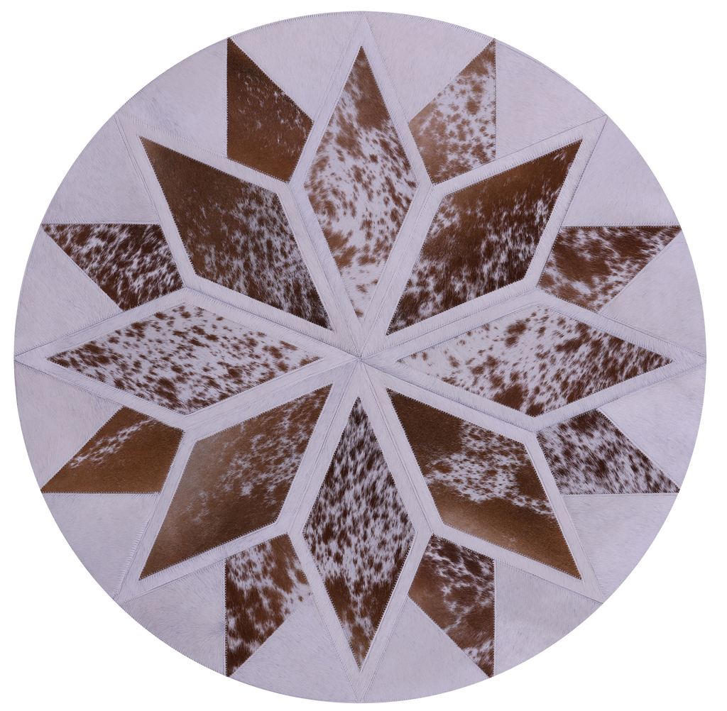 Brown & White Round Star Salt & Pepper Natural Cowhide Hand Stitched Rug - Manhattan Rugs