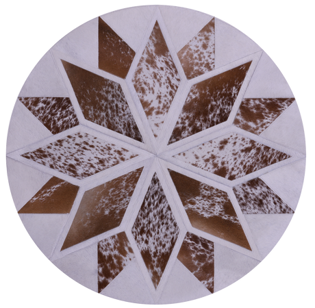 Brown & White Round Star Salt & Pepper Natural Cowhide Hand Stitched Rug - Manhattan Rugs
