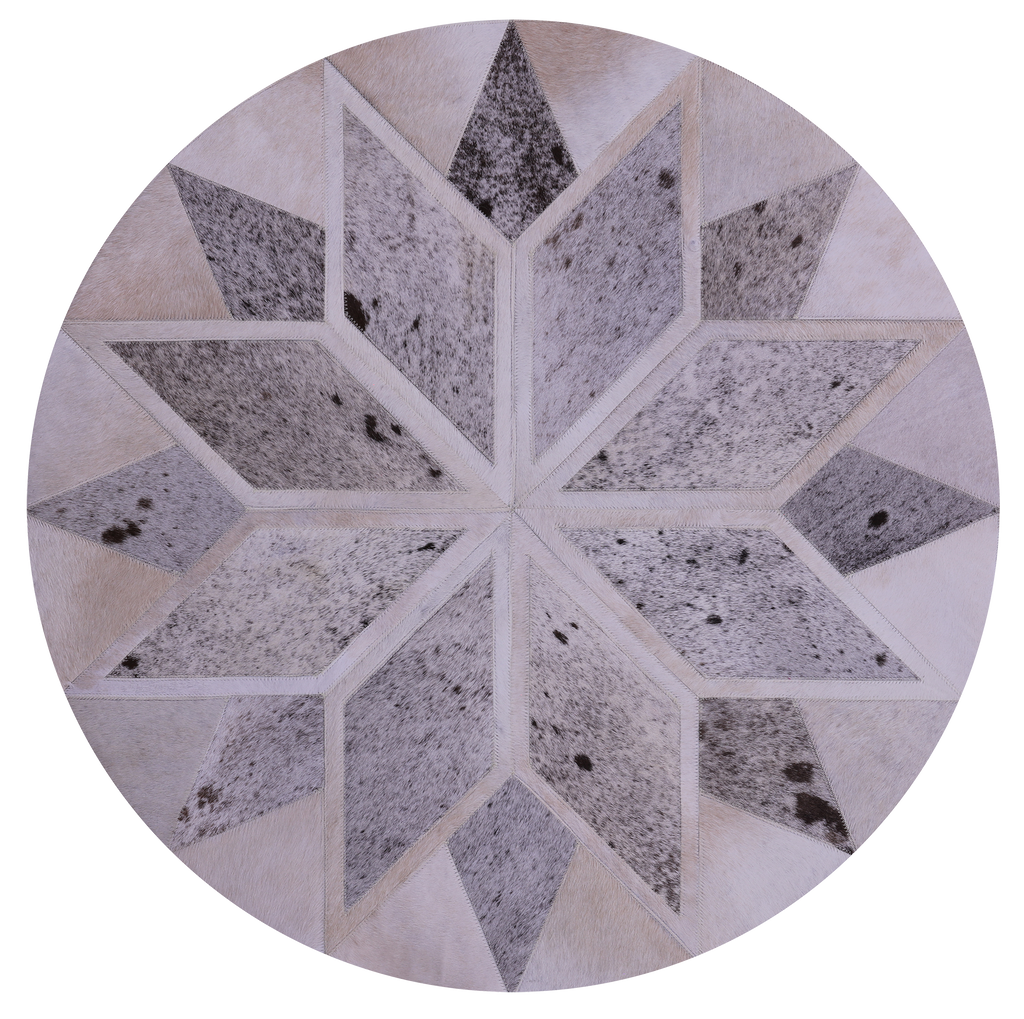 Grey Round Star Natural Cowhide Hand Stitched Rug - Manhattan Rugs
